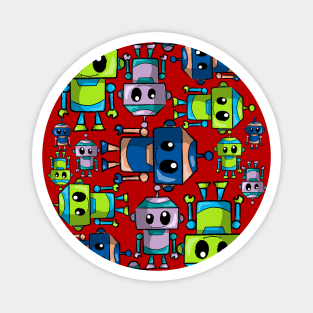 Whimsical Robot Stack – Colorful Cartoon Robot Pile Magnet